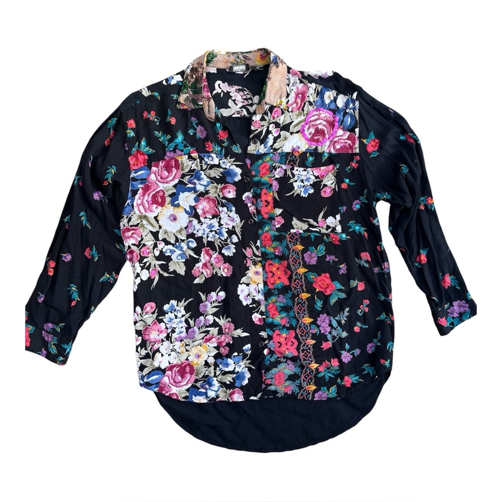 VTG 90s Multicolor Floral Button Up Shirt w/ Sequins Size S (Fits Larger)